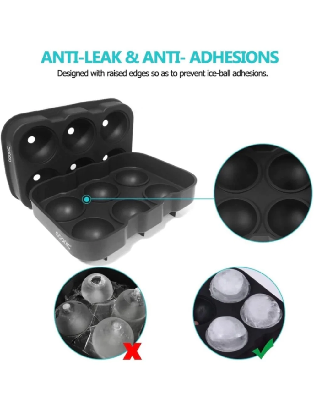 Adoric Black Silicone Sphere Ice Cube Tray